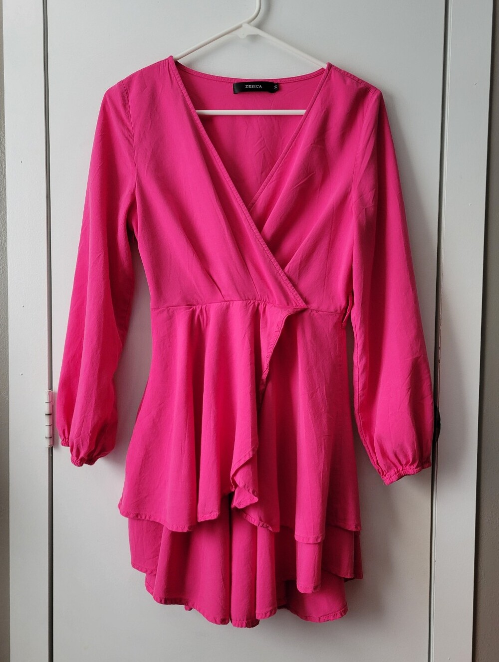 Zesica Bright Pink Faux Wrap Dress